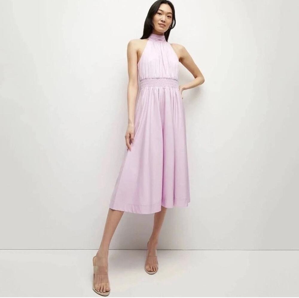 NTW $498 Veronica Beard Kinny Halter Midi Dress Barely Orchid Size 14 Designer
